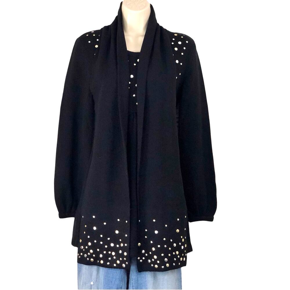 Style & Co Black Empire Waist Tunic Sweater Metallic Stud Accents Matching Scarf